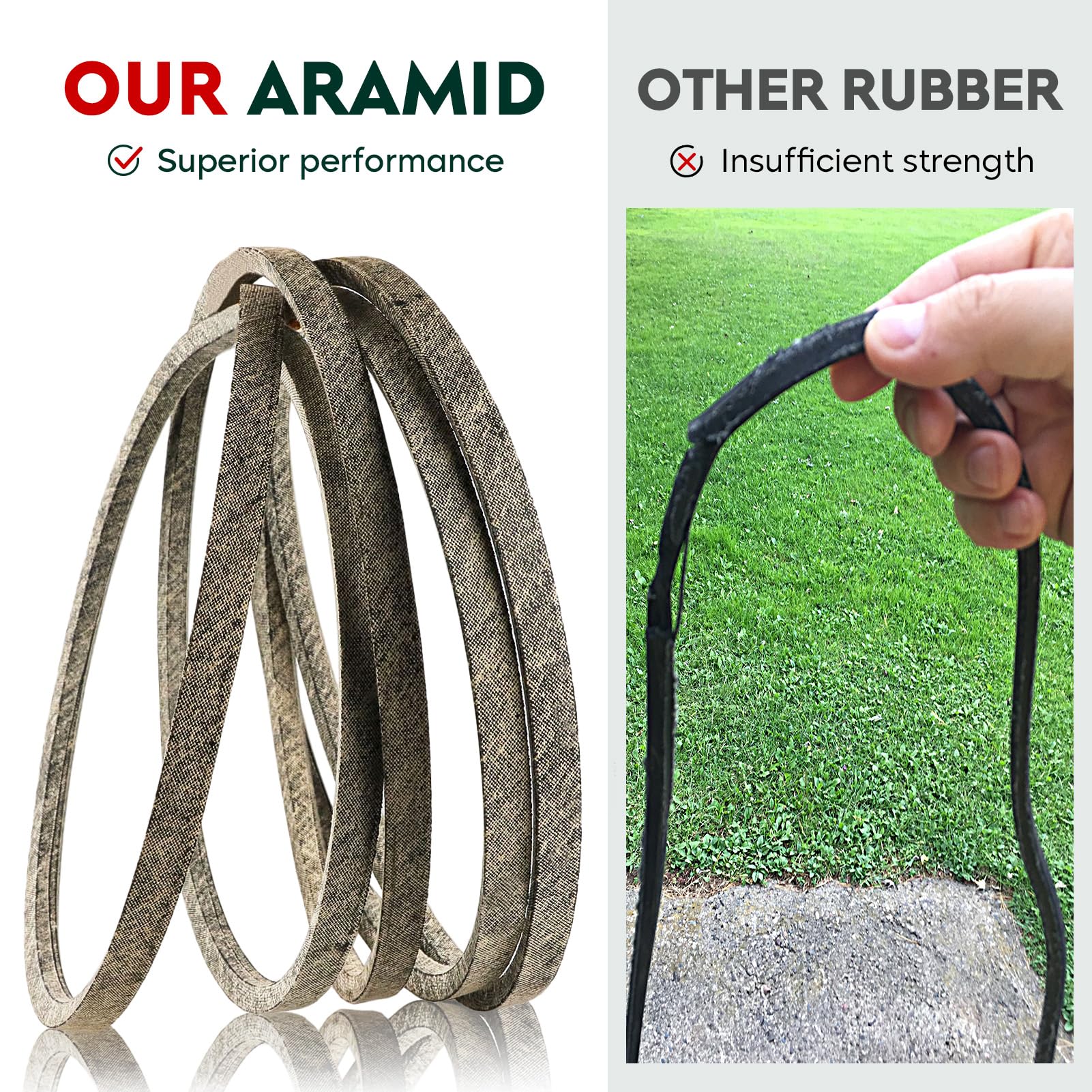 Aeagle aramid deck belt for Hustler 791335 enhances deck drive and abrasion resistance.