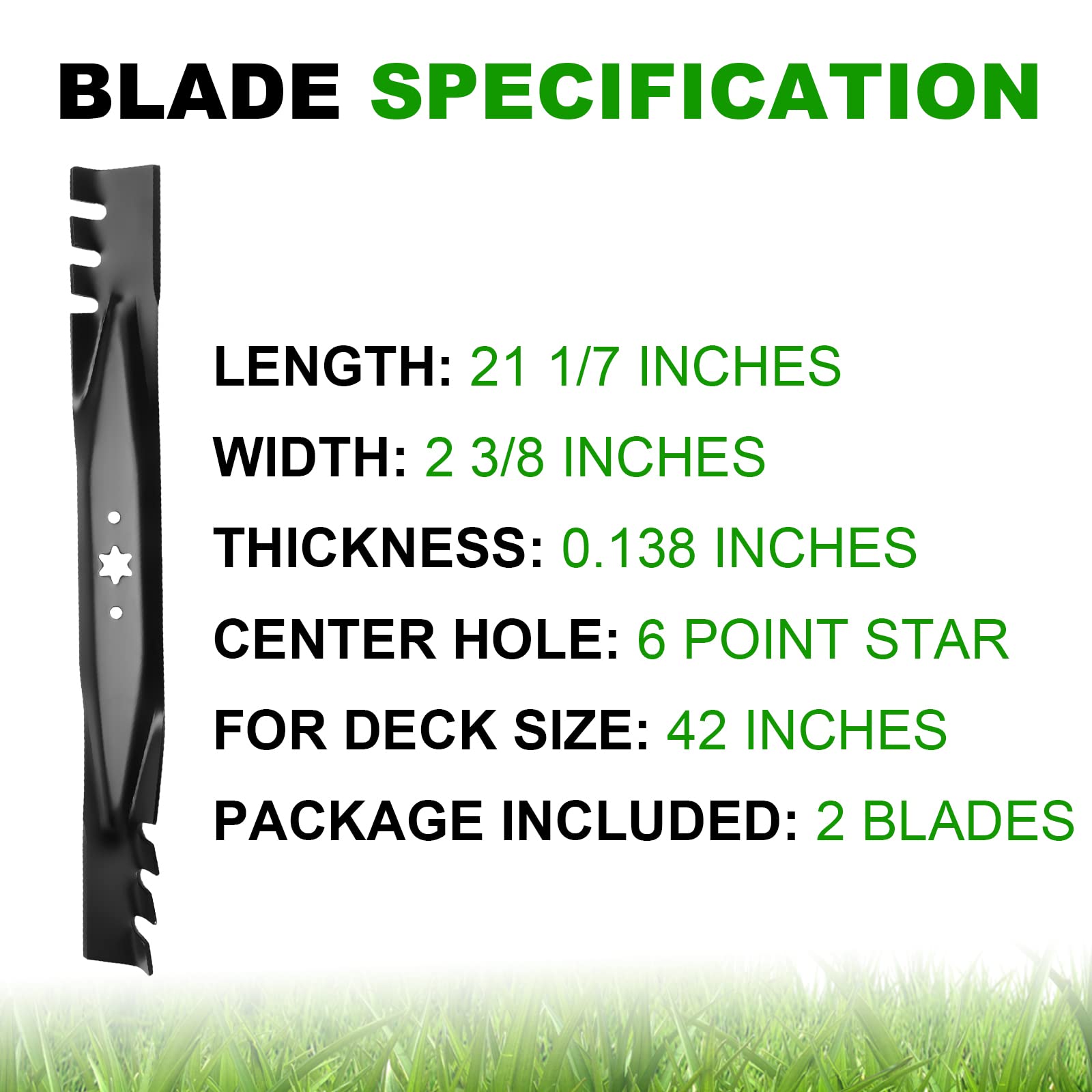 Aeagle 6-point star center hole blade detail for reliable compatibility with 42" decks.