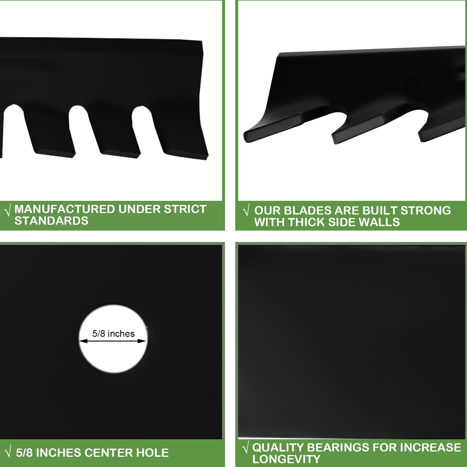 Aeagle blade for 61-inch deck with 5-8 center-hole for secure mounting.