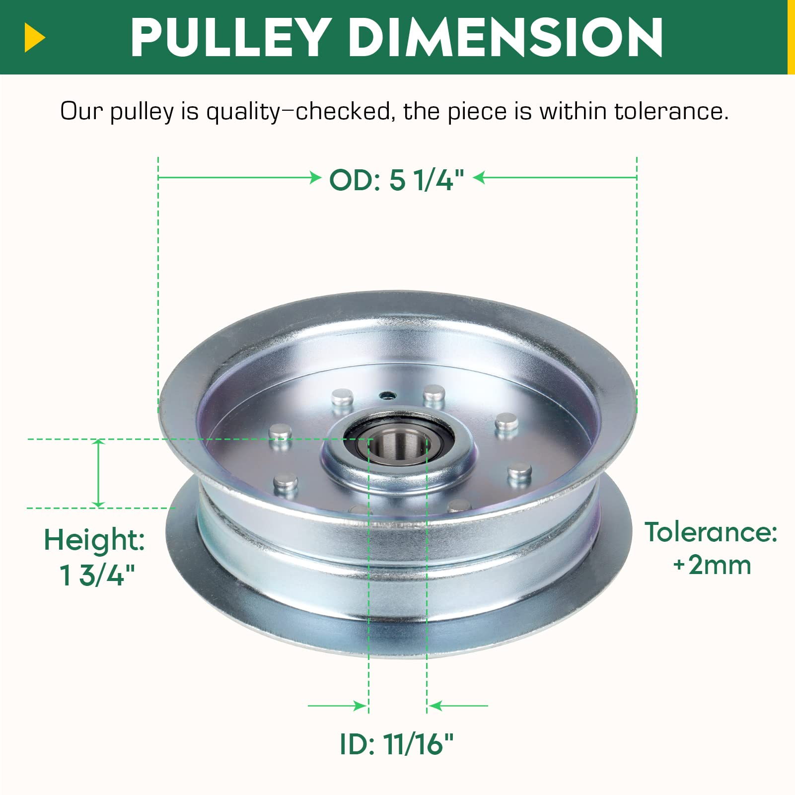 Aeagle flat idler pulley height 1-3/4 inches supports proper alignment.