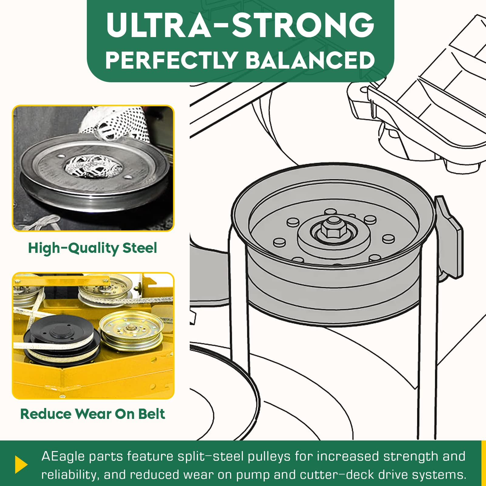 Aeagle flat idler pulley inner diameter 11-16 inches ensures precise fit.