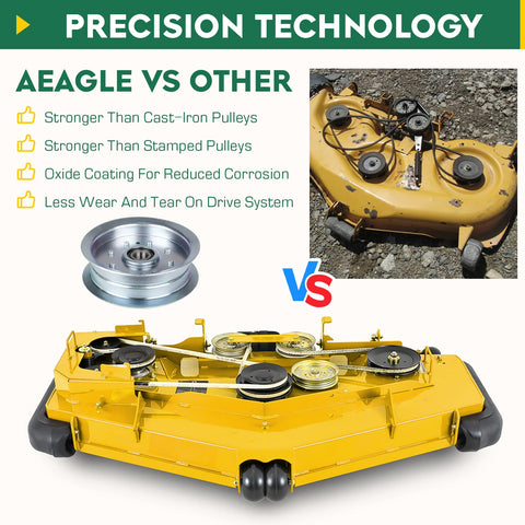 Aeagle flat idler mounted on Cub Cadet for seamless replacement.