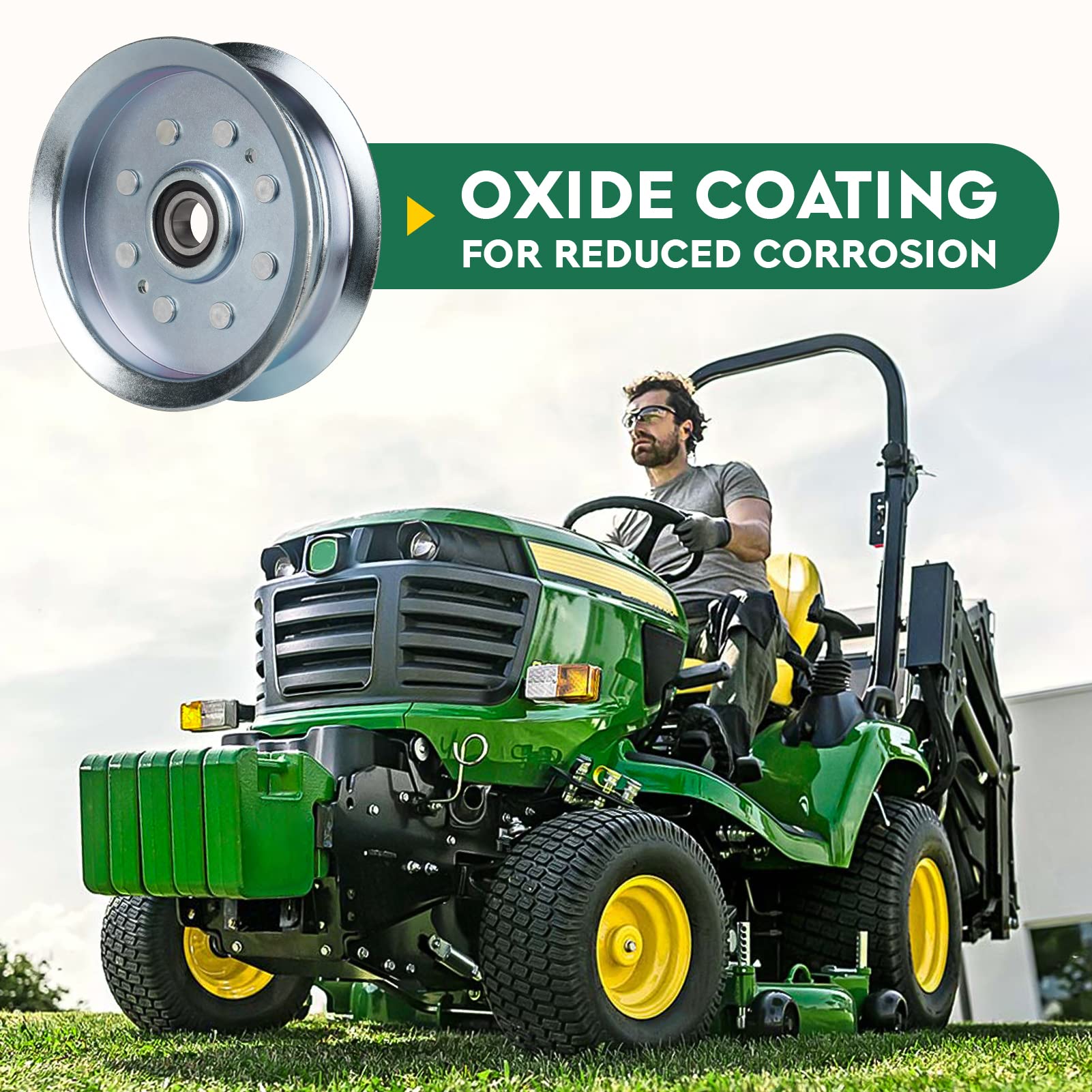 Aeagle flat idler pulley outer diameter 5-1-4 inches maintains belt tension.