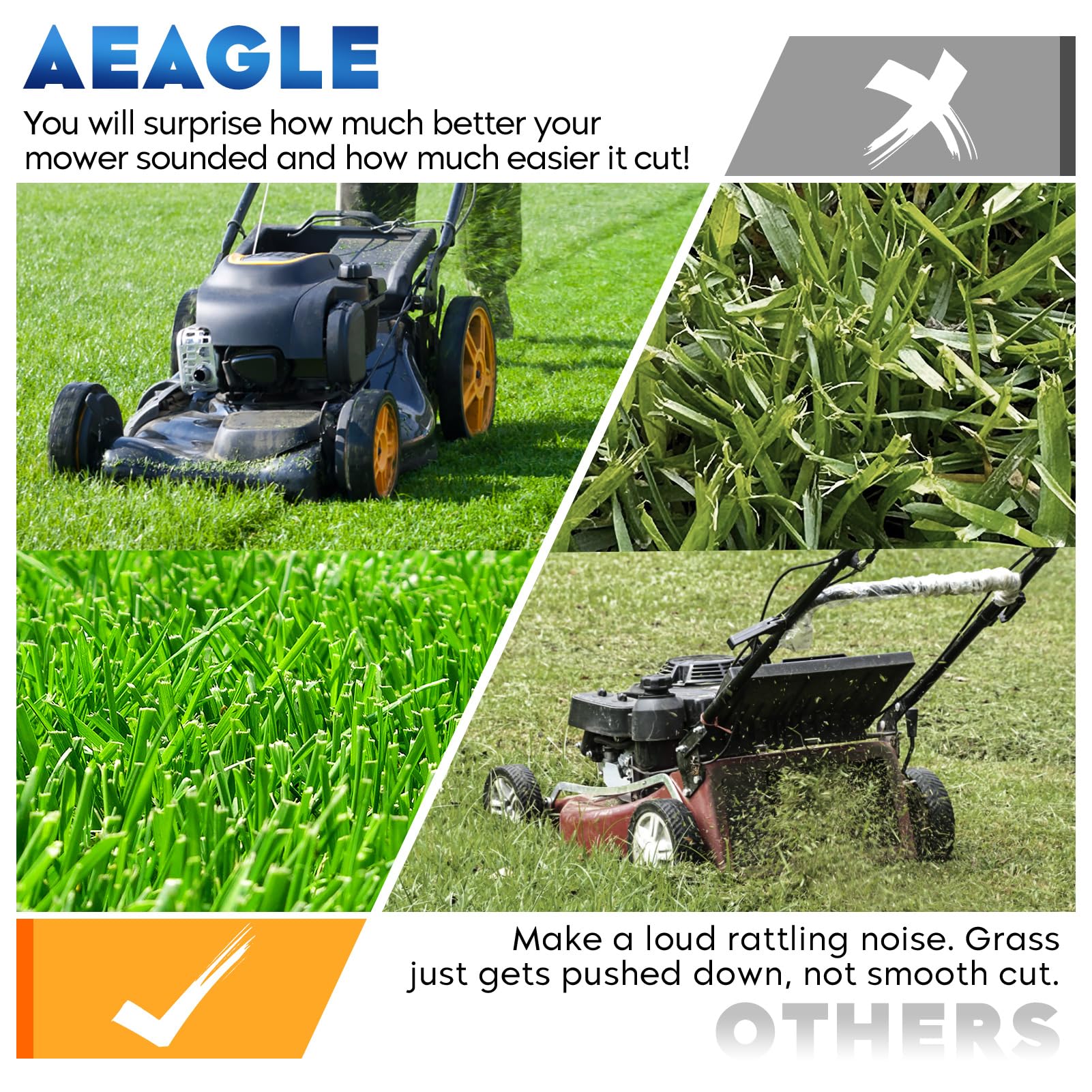 Aeagle mulching blade on Husqvarna 22-inch deck demonstrates precise fit.