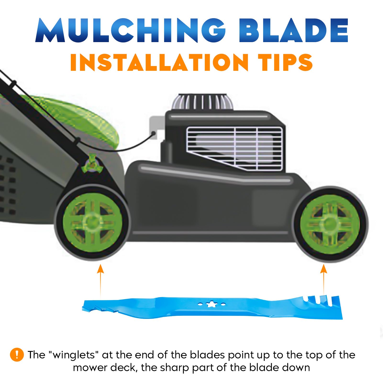 Aeagle mulching blade in action creates fine clippings for easy disposal.