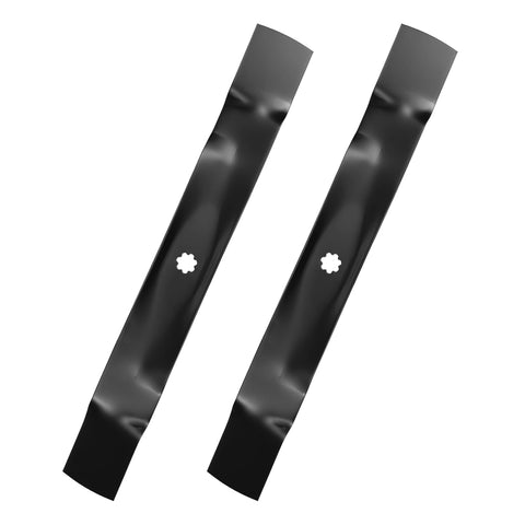 Aeagle mulching blades kit for 42-inch deck, close-up on blades showing sharp cutting edges.