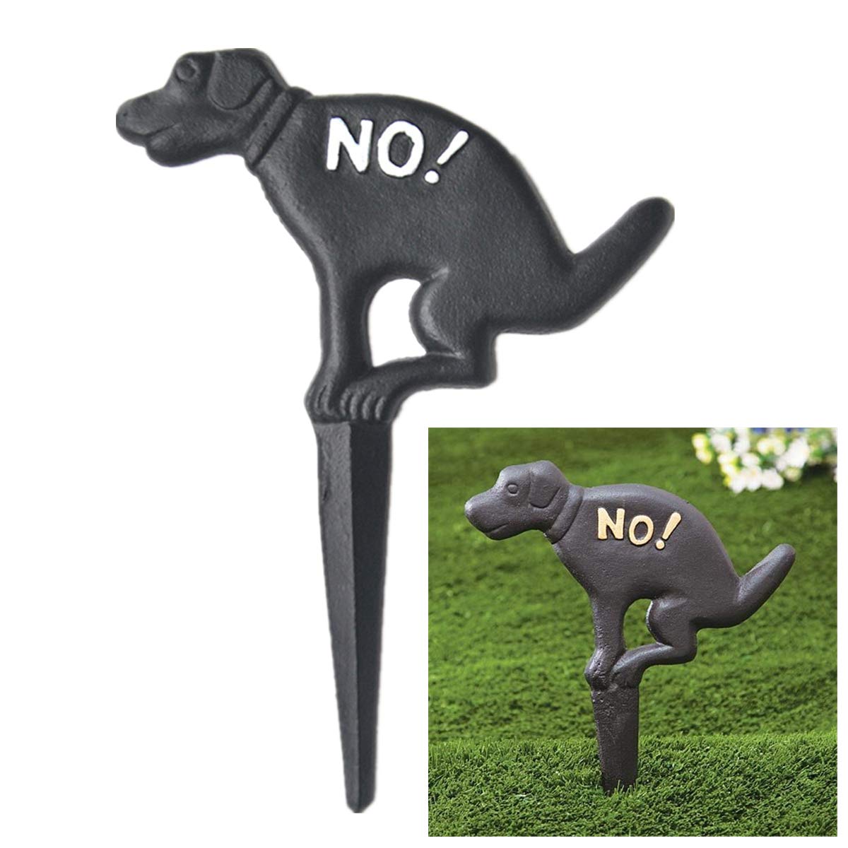 Aebor No Dog Pooping Yard Sign iron finish provides durable outdoor deterrence.