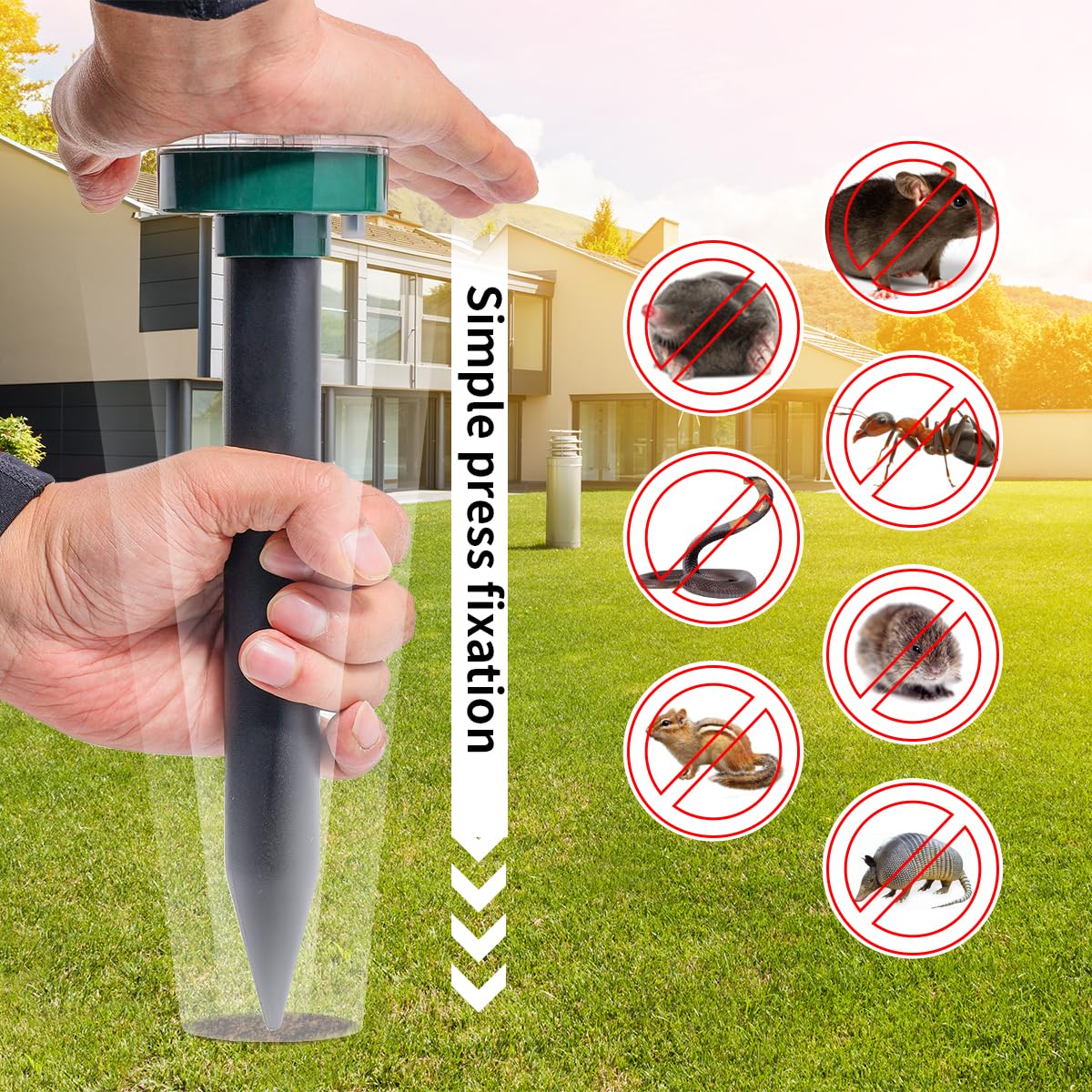 AECITY solar powered mole deterrent stake controls yard pests with solar energy