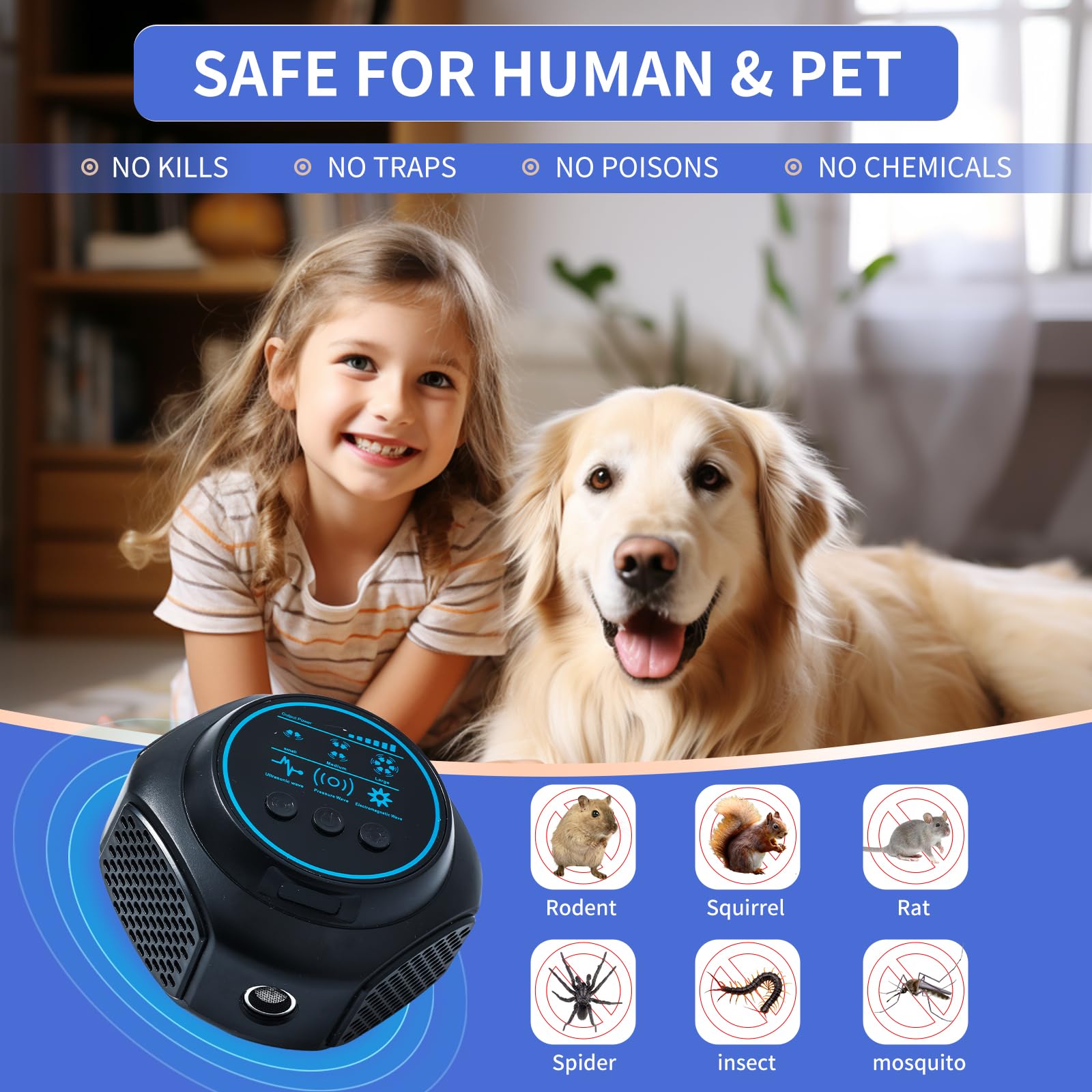 AECITY ultrasonic repellent covers up to 4000 sq ft per device