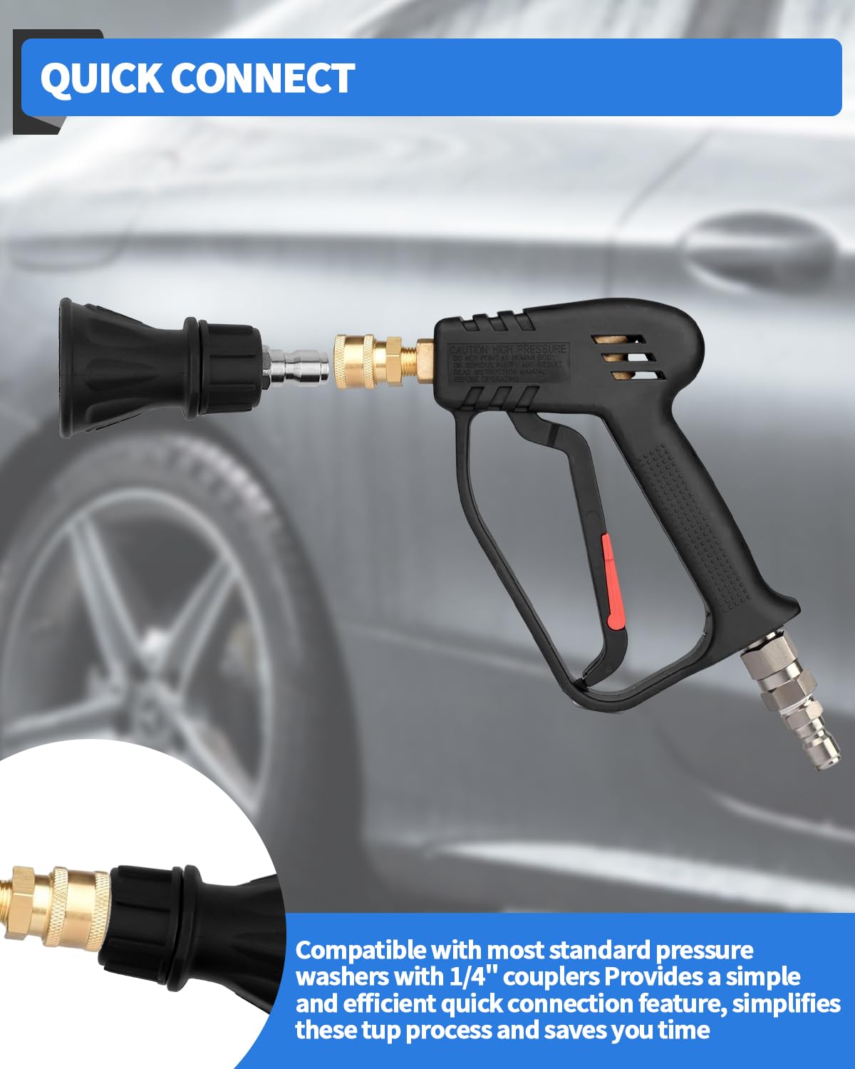 Aecsze car wash nozzle suitable for safe, effective paintwork cleaning.