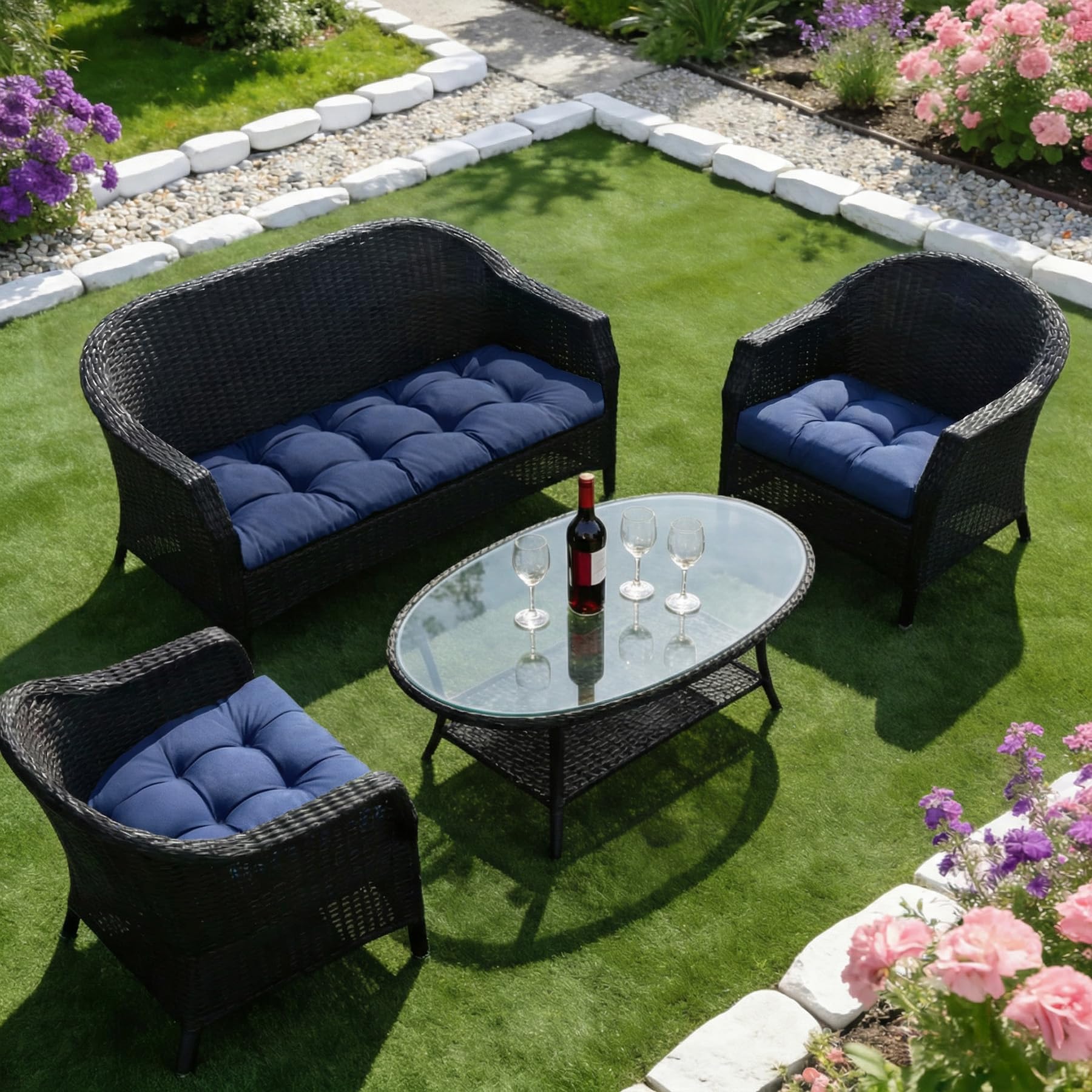 Aegisun cushion with non-slip base stays in place on wicker furniture