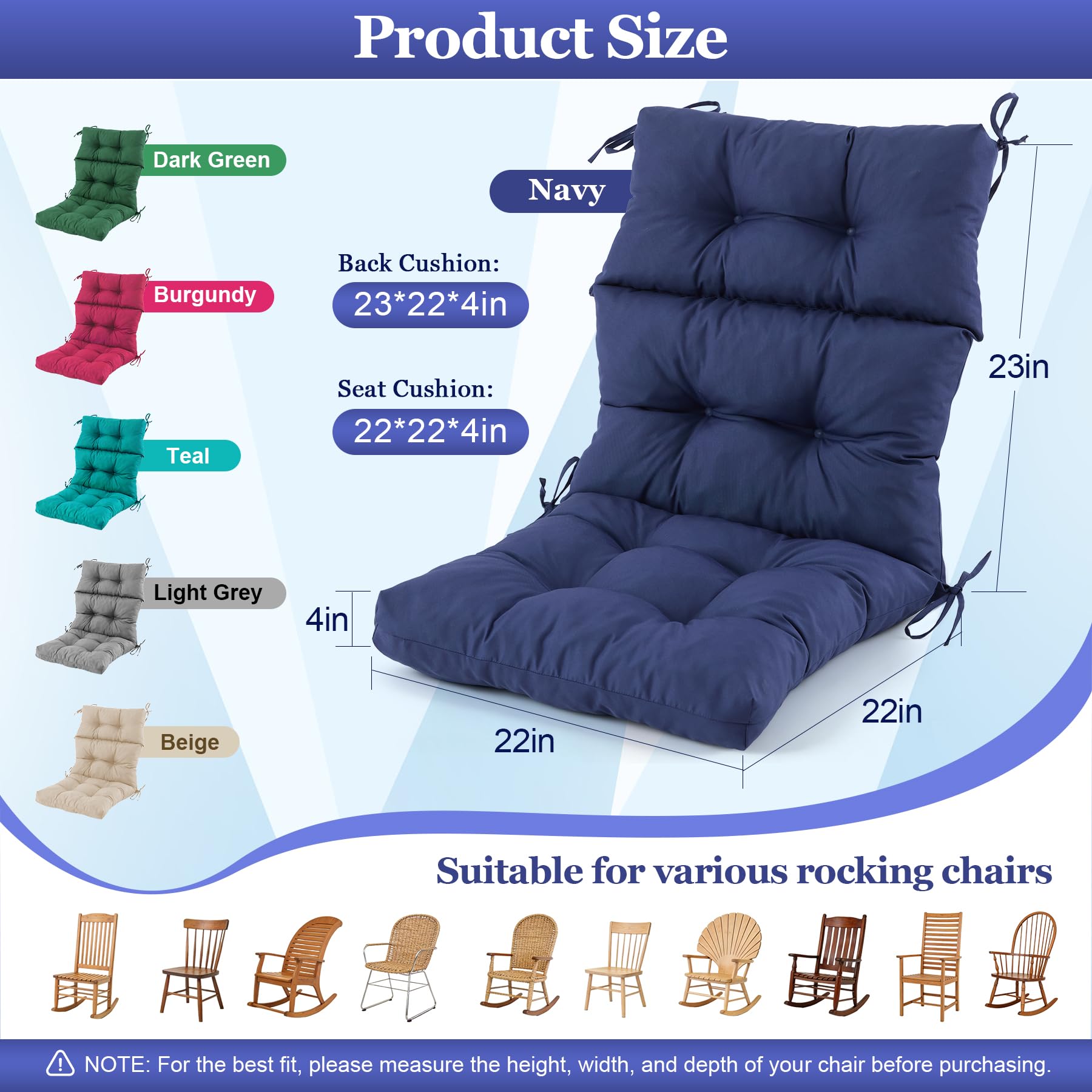 Aegisun one-piece rocking chair cushion provides continuous back-and-seat comfort