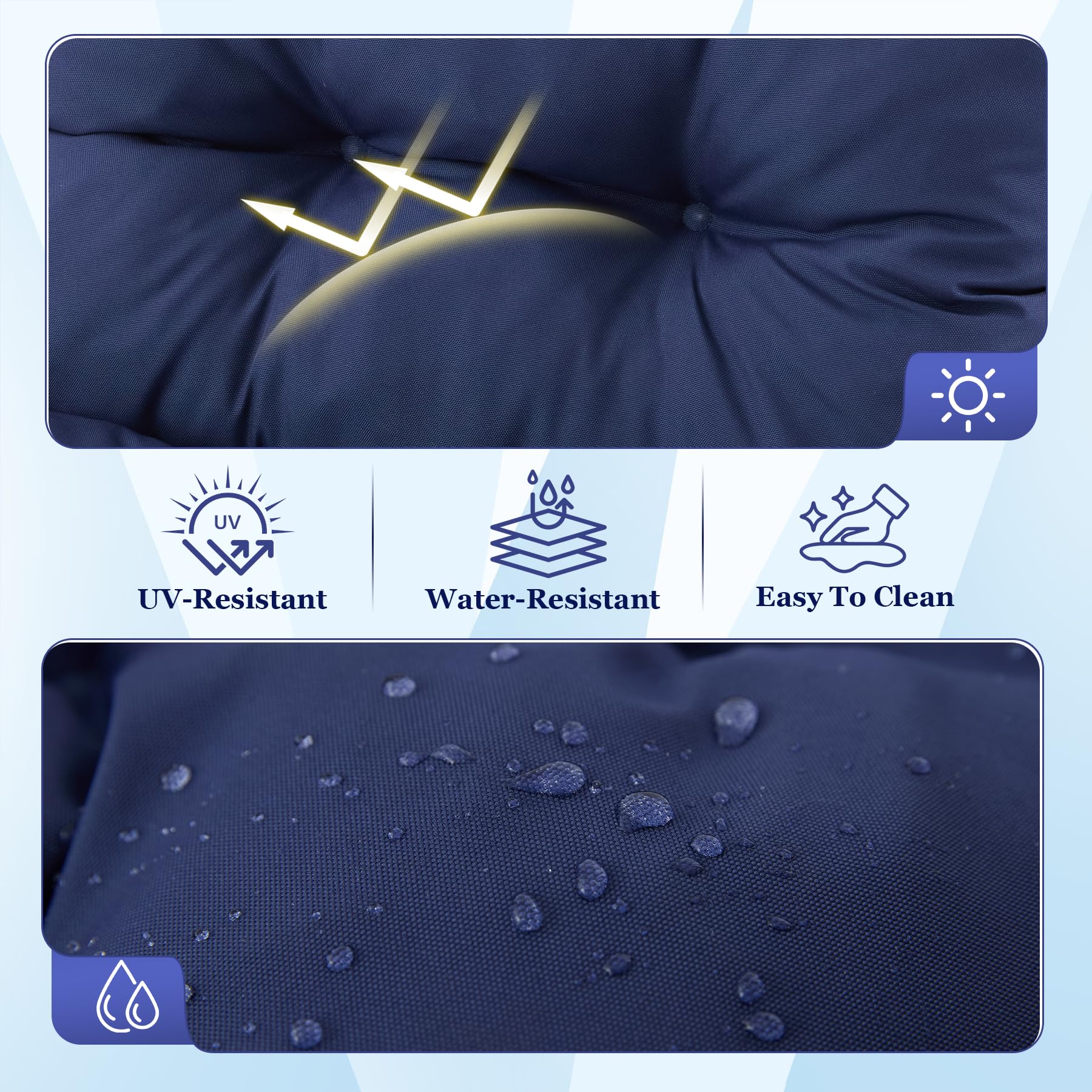Aegisun cushion features non-slip bottom and secure ties for stability
