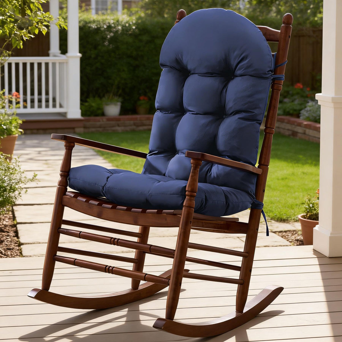 Aegisun 44x19x4 navy blue rocking-chair cushion close-up for plush comfort.