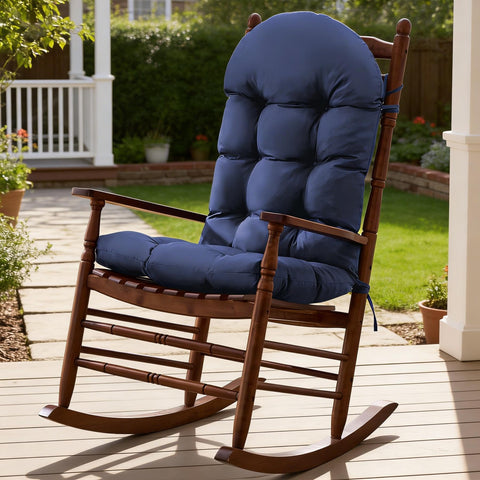 Aegisun 44x19x4 navy blue rocking-chair cushion close-up for plush comfort.