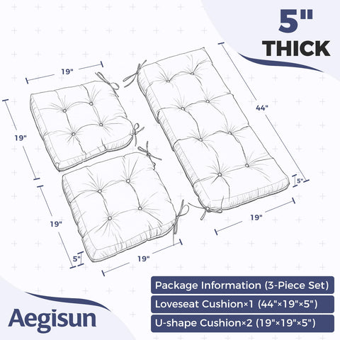 Aegisun U-shape cushion front view with 19x19x5 dimensions for comfortable seating