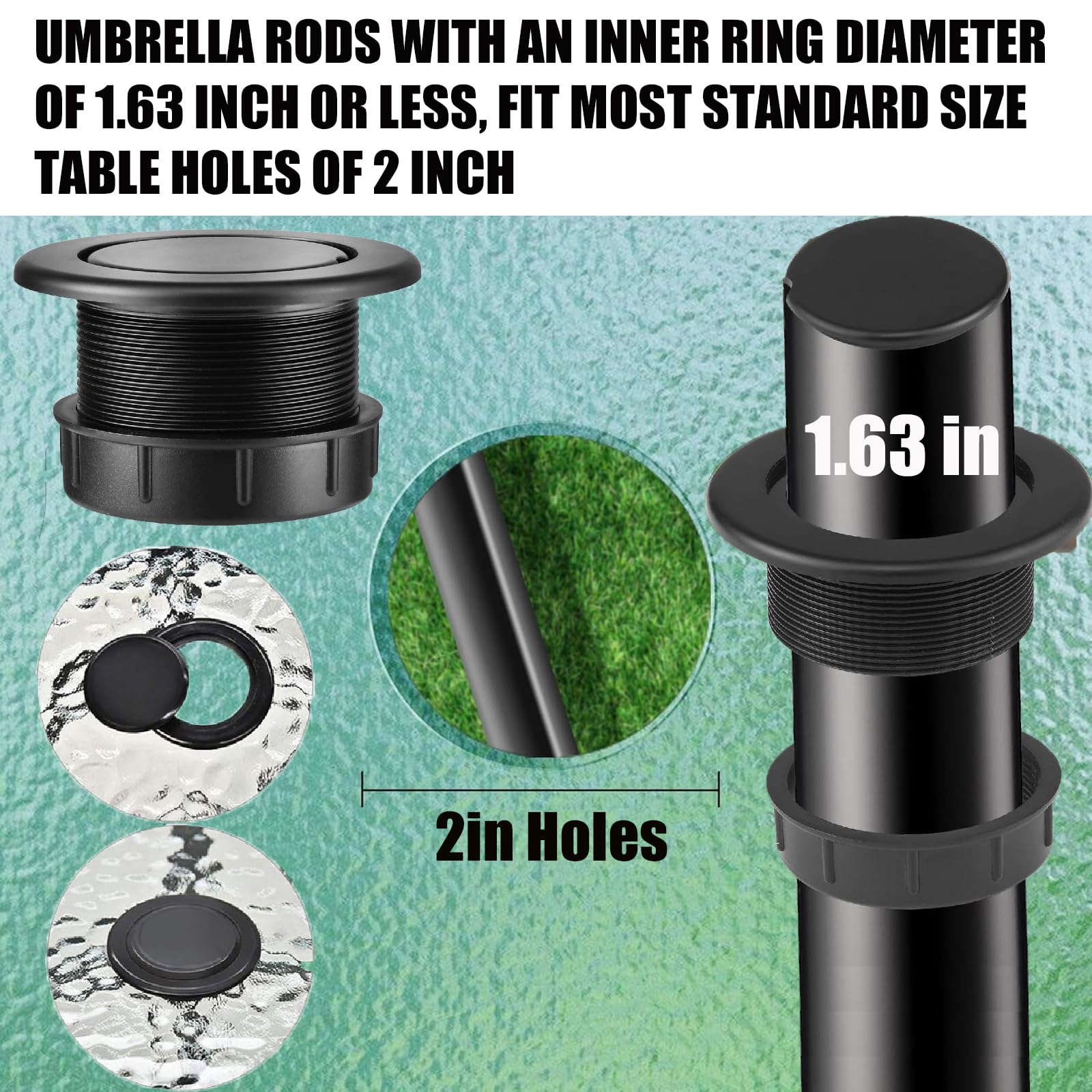 AEIOUD detachable cap for easy umbrella removal and flat tabletop