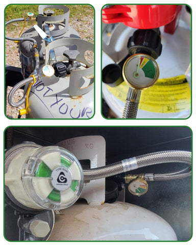 Aekops 15-inch RV gas hose with pressure gauge for easy monitoring.
