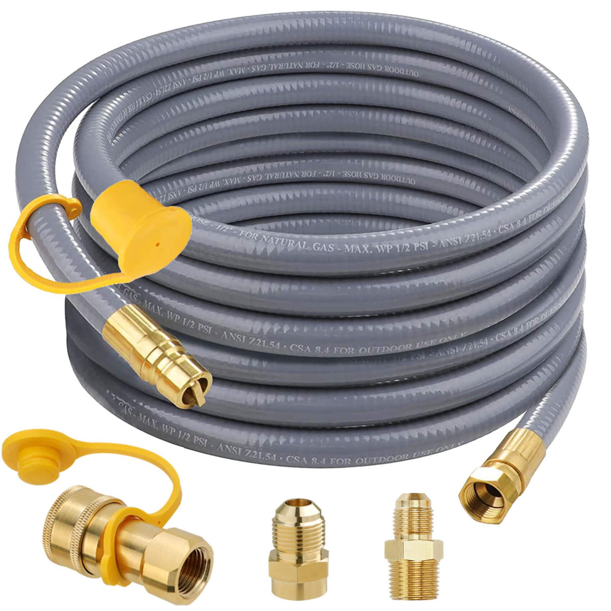 Aekops 36ft natural gas hose with quick-connect fittings for outdoor grilling.