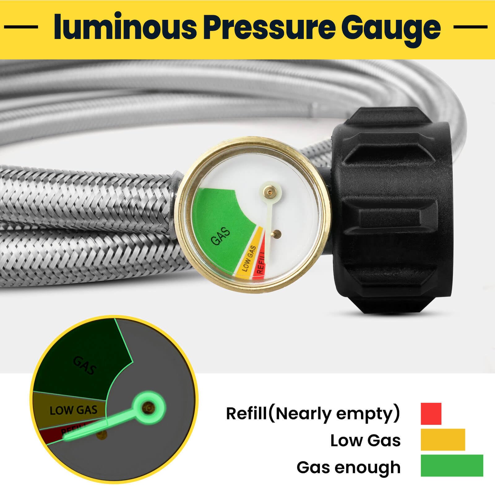 Aekops fluorescent pressure gauge glows for dark reading