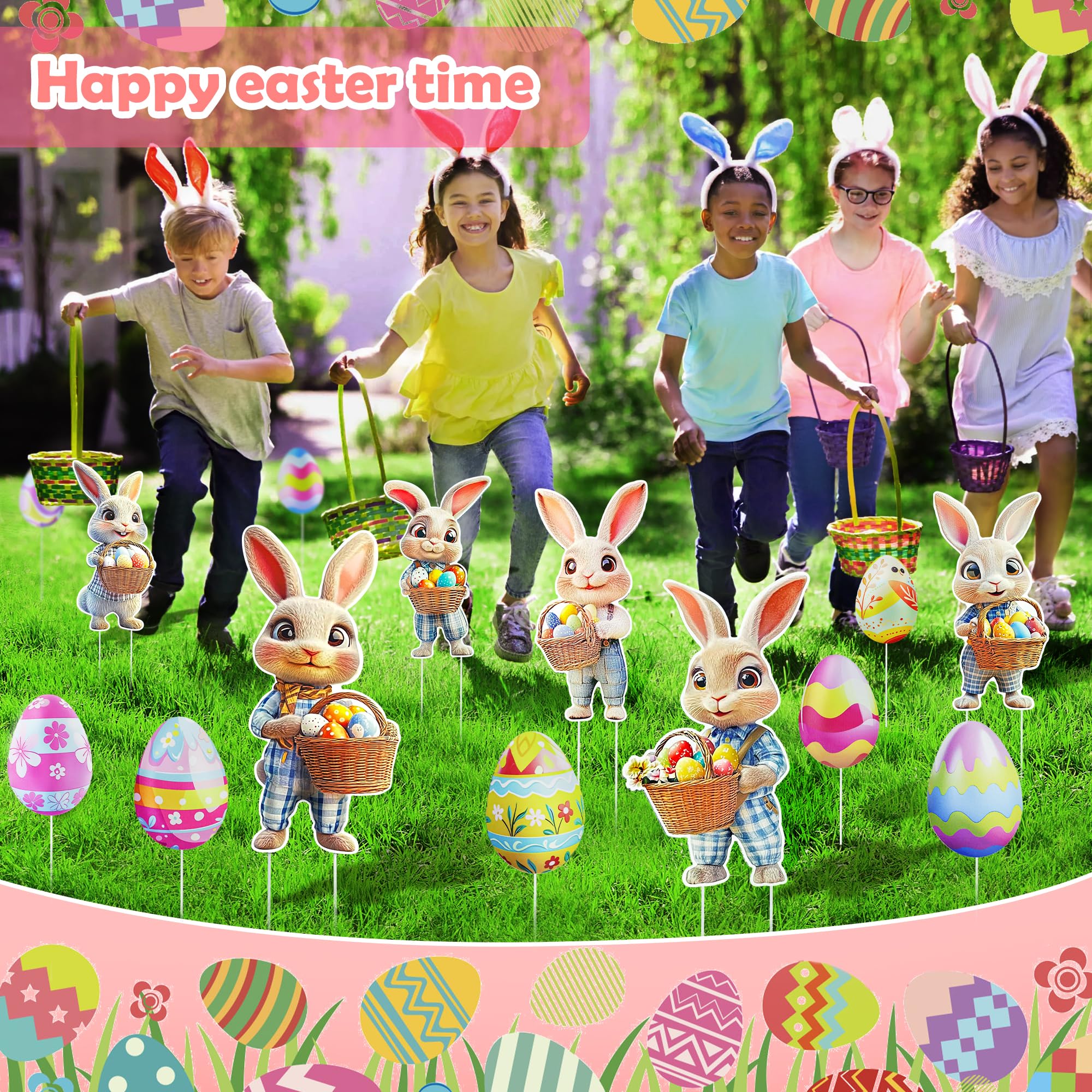 aeloer Easter bunny sign angle highlights sturdy design for enduring yard decor
