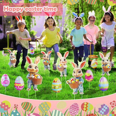 aeloer Easter bunny sign angle highlights sturdy design for enduring yard decor