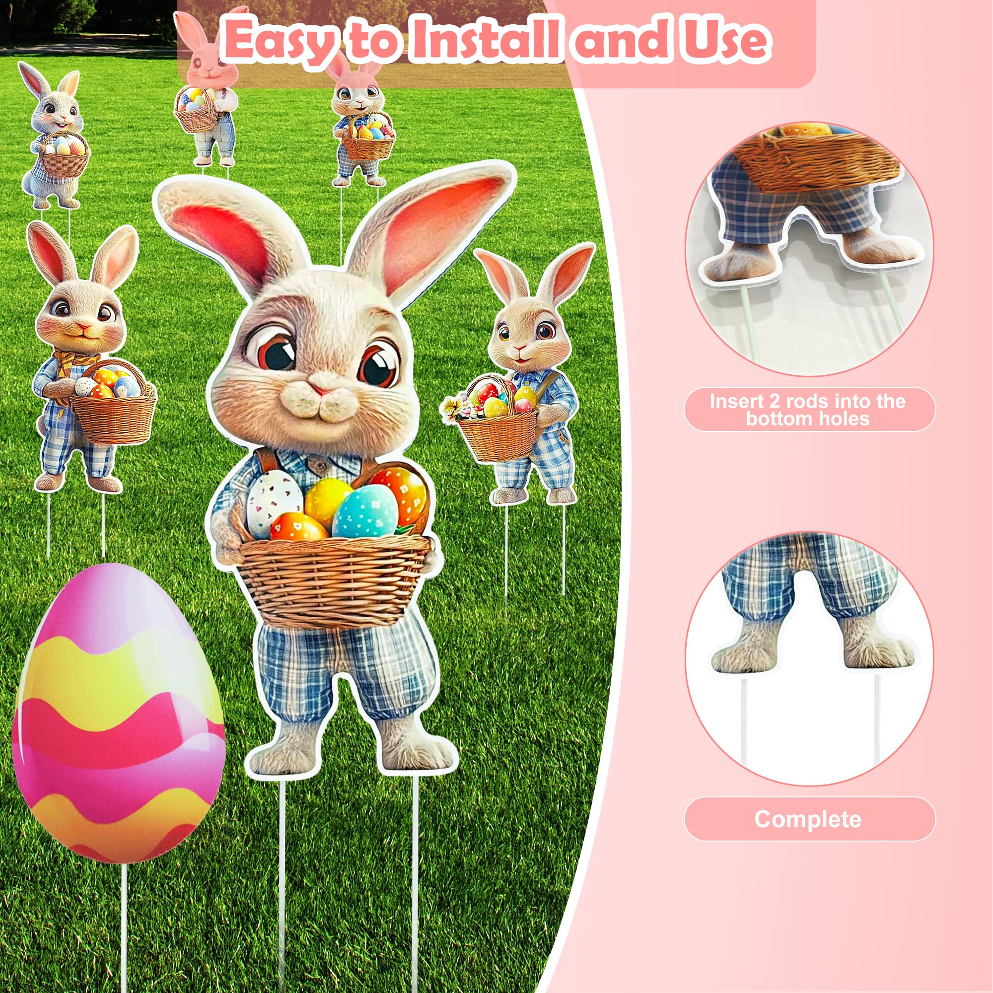 aeloer Easter yard decor stake shown inserted into lawn