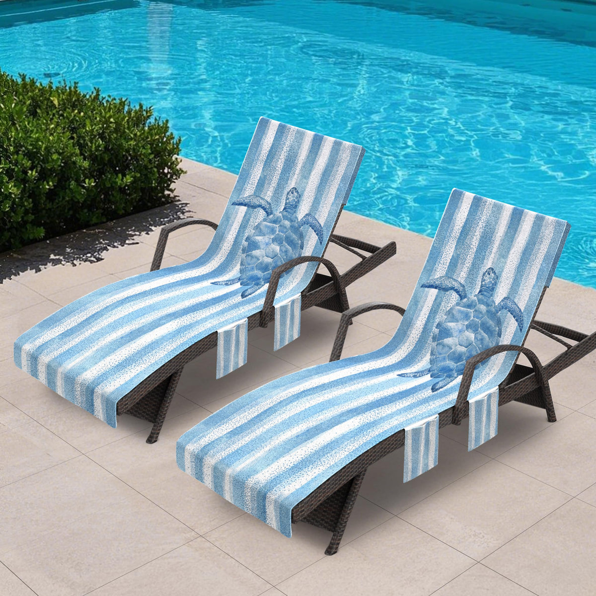 AELS lounge chair towel cover Sea Turtle Blue Stripe with soft microfiber feel