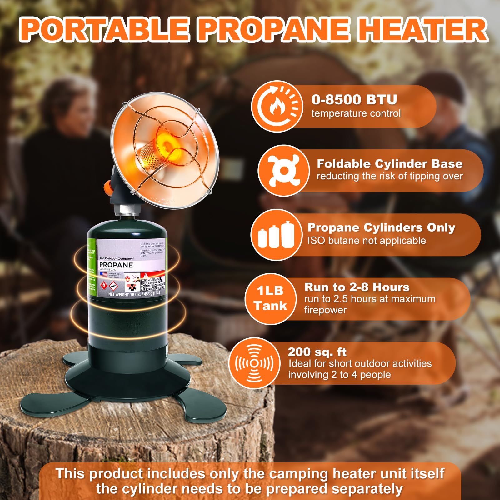 AeriePrecium portable propane heater side view emphasizing lightweight carry.