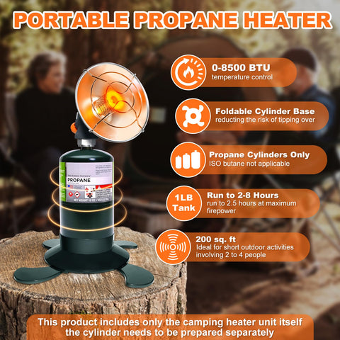 AeriePrecium portable propane heater side view emphasizing lightweight carry.