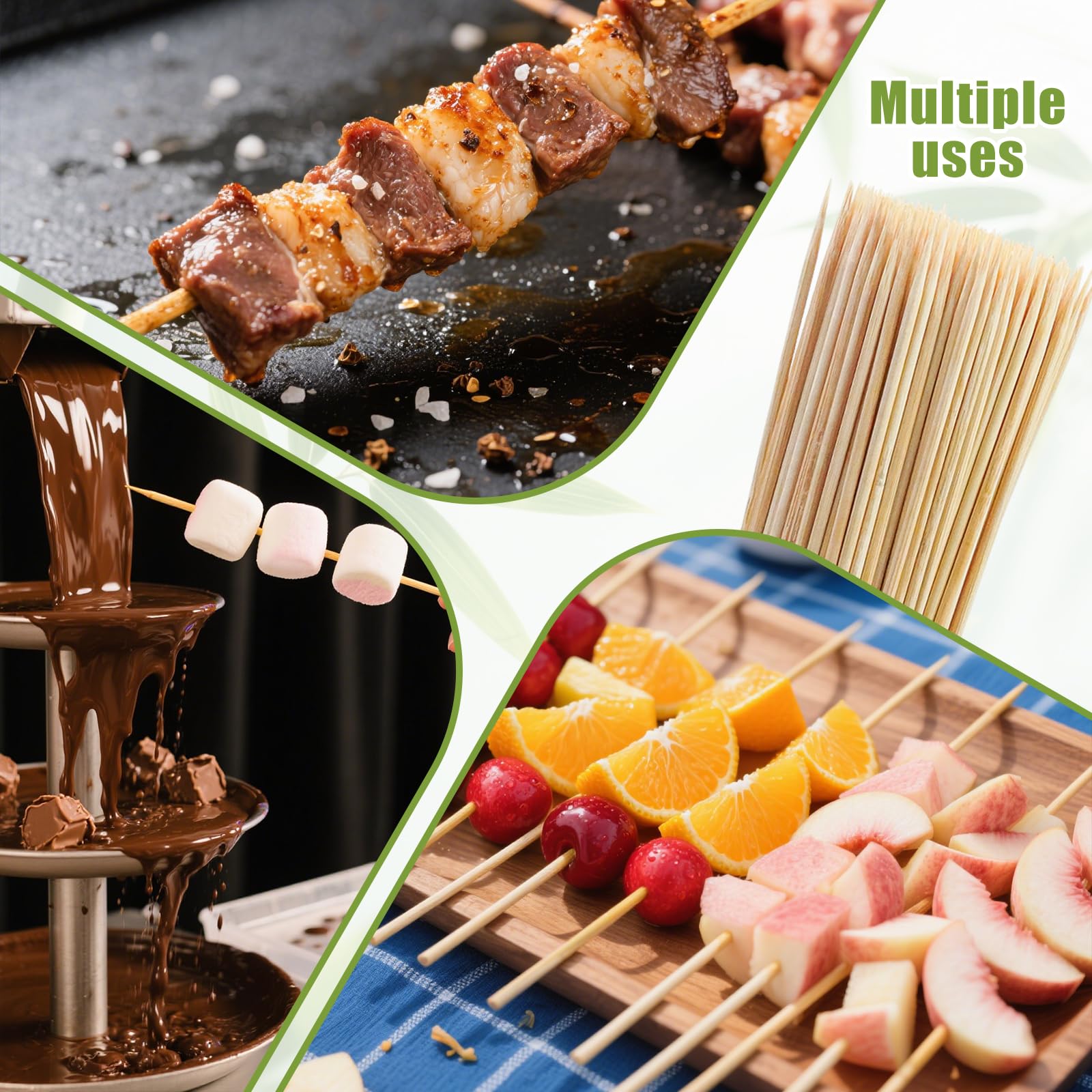 Aerisque chocolate fountain skewers arranged for dipping fruit and desserts.