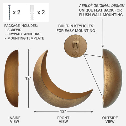 AERLO Moon Wall Planter closeup in rustic gold finish.