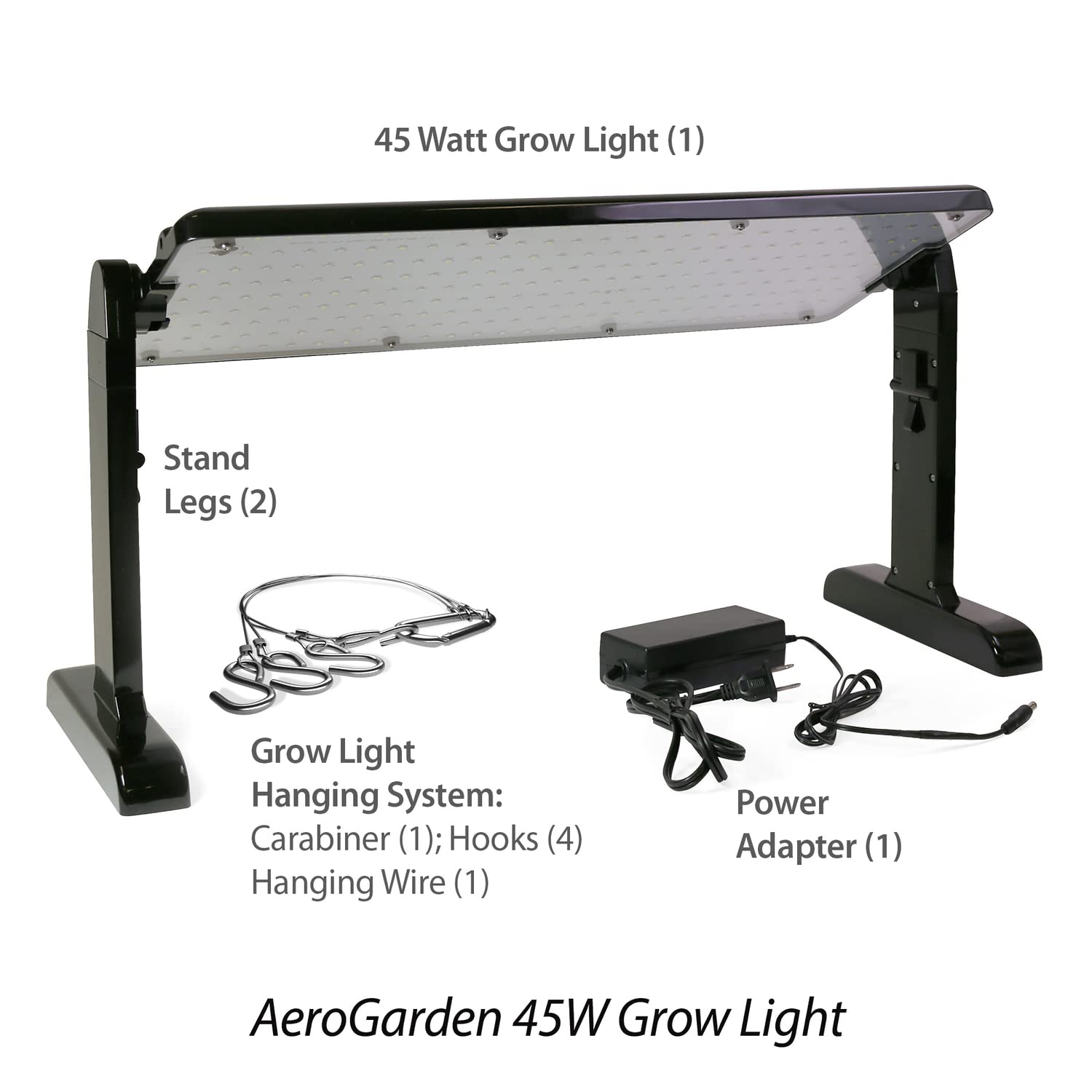 AeroGarden 45W LED panel with hanging kit attached for versatile mounting