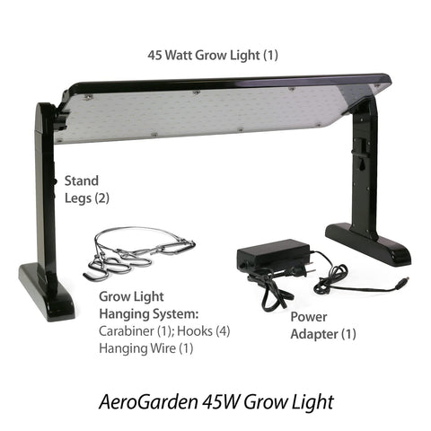 AeroGarden 45W LED panel with hanging kit attached for versatile mounting