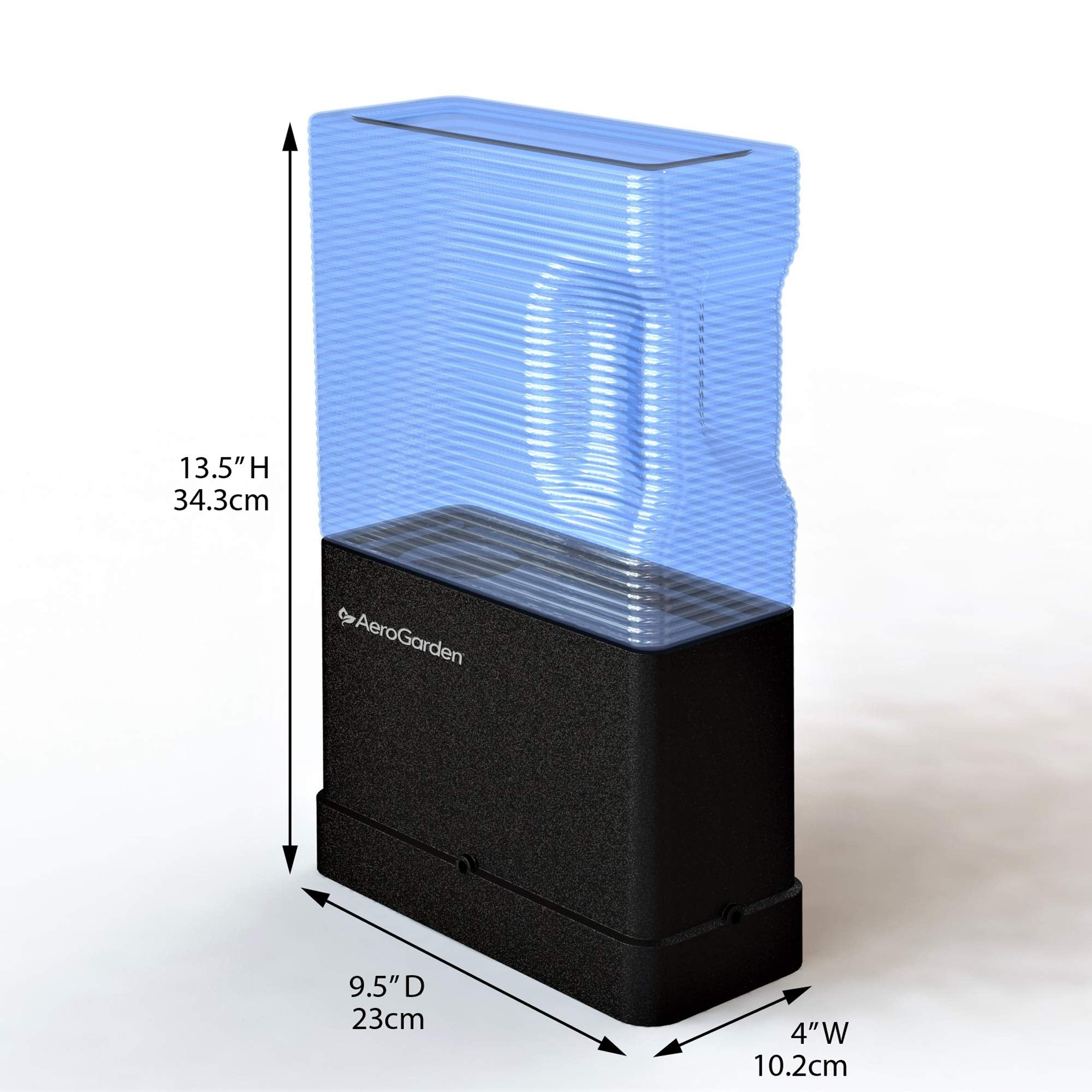 AeroGarden AeroVoir slim design beside a countertop garden