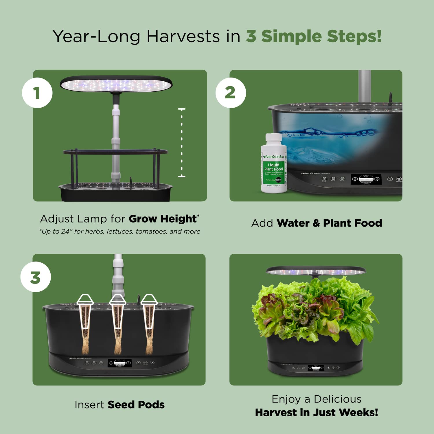 AeroGarden Bounty Basic compact design fits countertops and kitchens