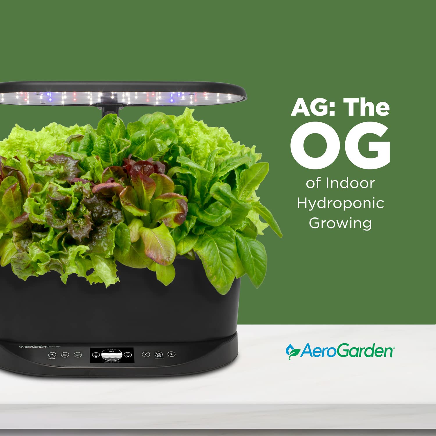 AeroGarden Bounty Basic 30W LED light promoting full-spectrum growth for healthy plants