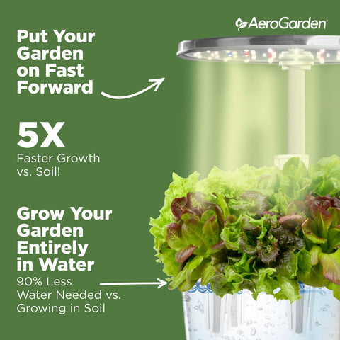 AeroGarden Harvest Elite 360 vacation mode keeps plants healthy when away.