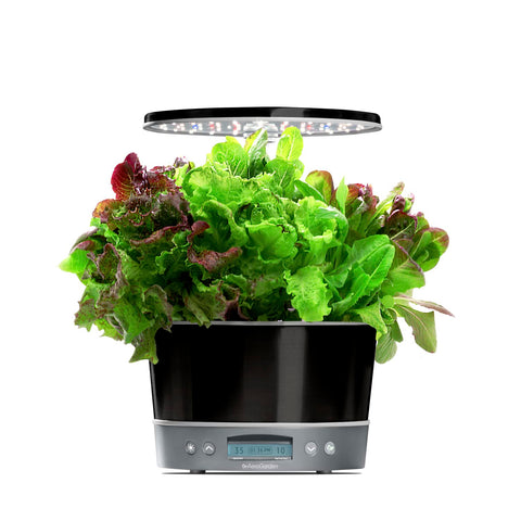 AeroGarden Harvest Elite 360 digital control panel guides watering and feeding