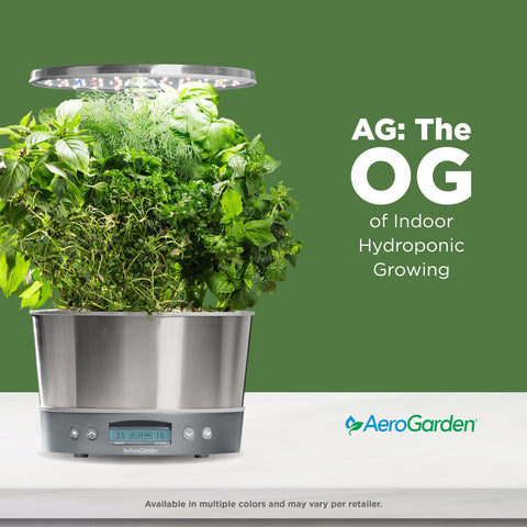 AeroGarden Harvest Elite 360 water bowl highlights a mess-free hydroponic setup.