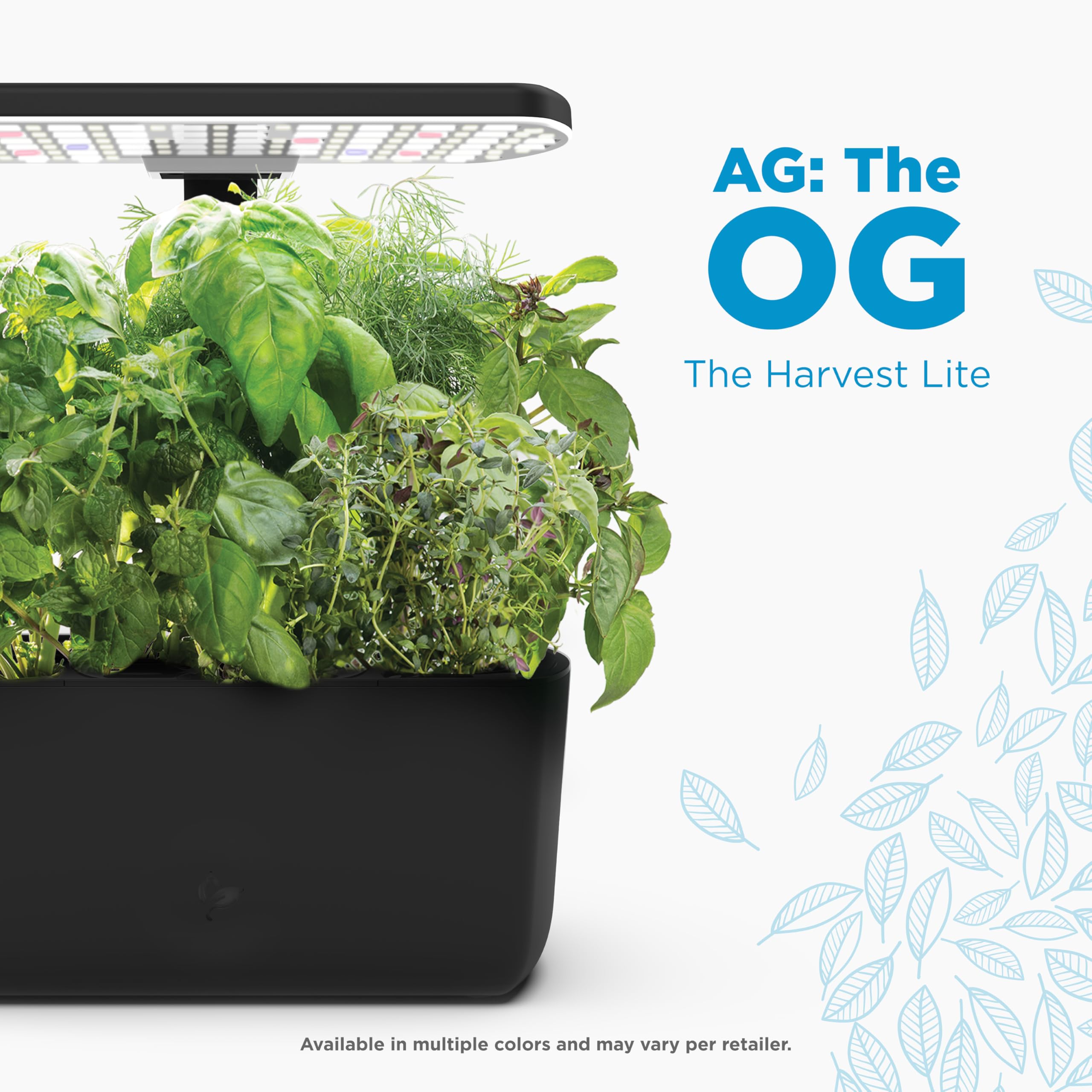 AeroGarden Harvest Lite black on kitchen counter for fresh herbs at hand