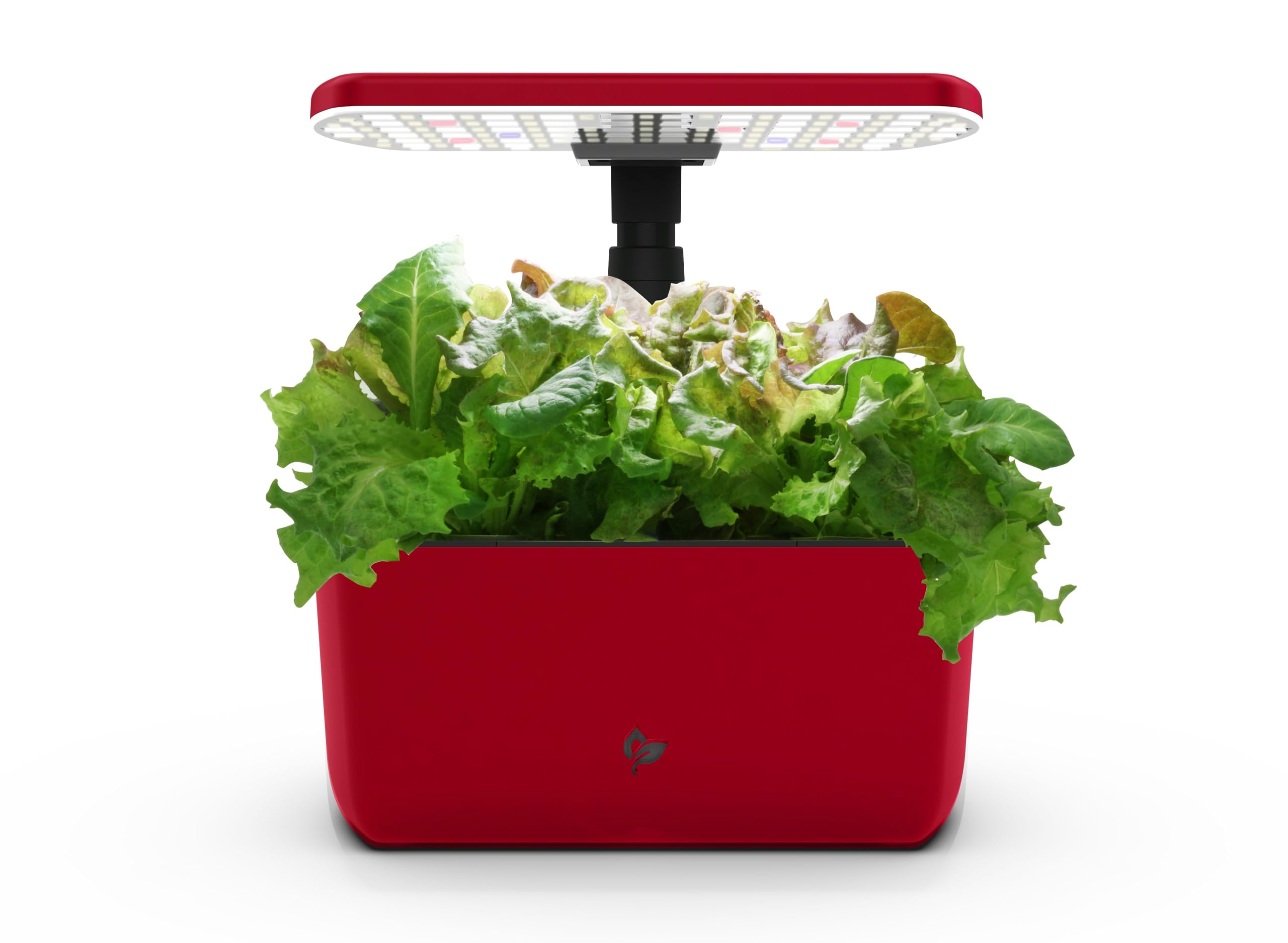 AeroGarden Harvest Lite Cherry Red front view on a countertop, compact and stylish.