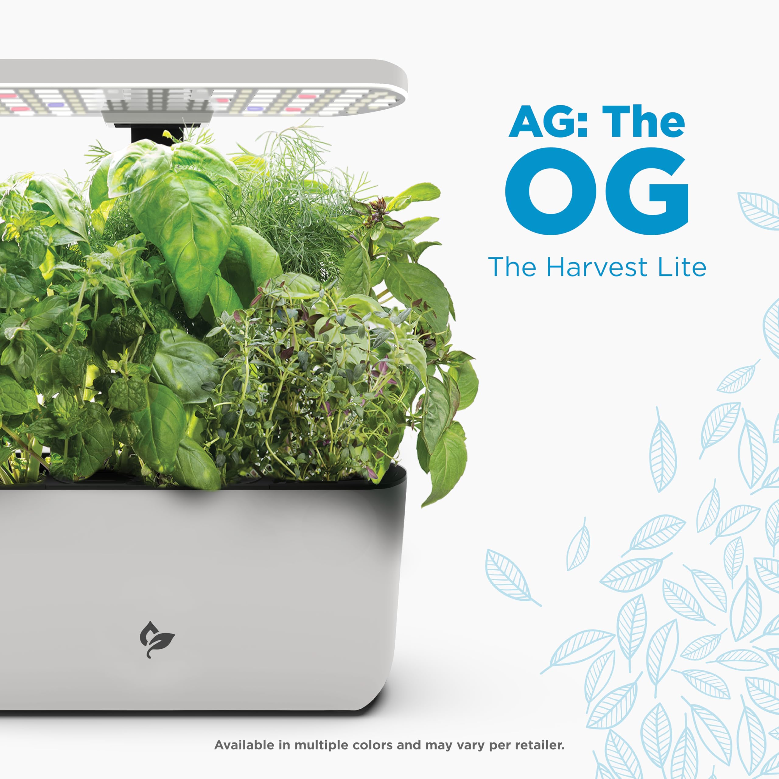 AeroGarden Harvest Lite cream on a kitchen display highlighting its slim profile