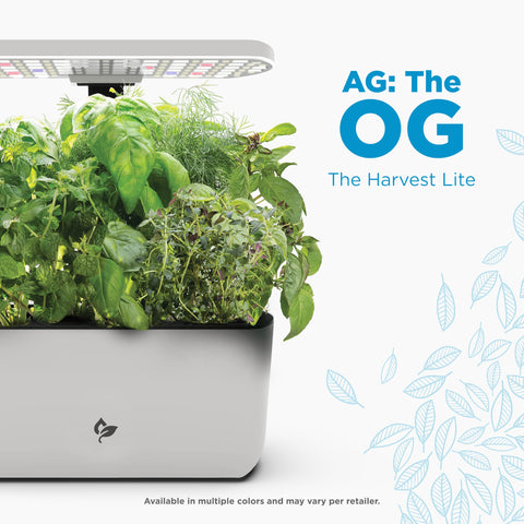AeroGarden Harvest Lite cream on a kitchen display highlighting its slim profile