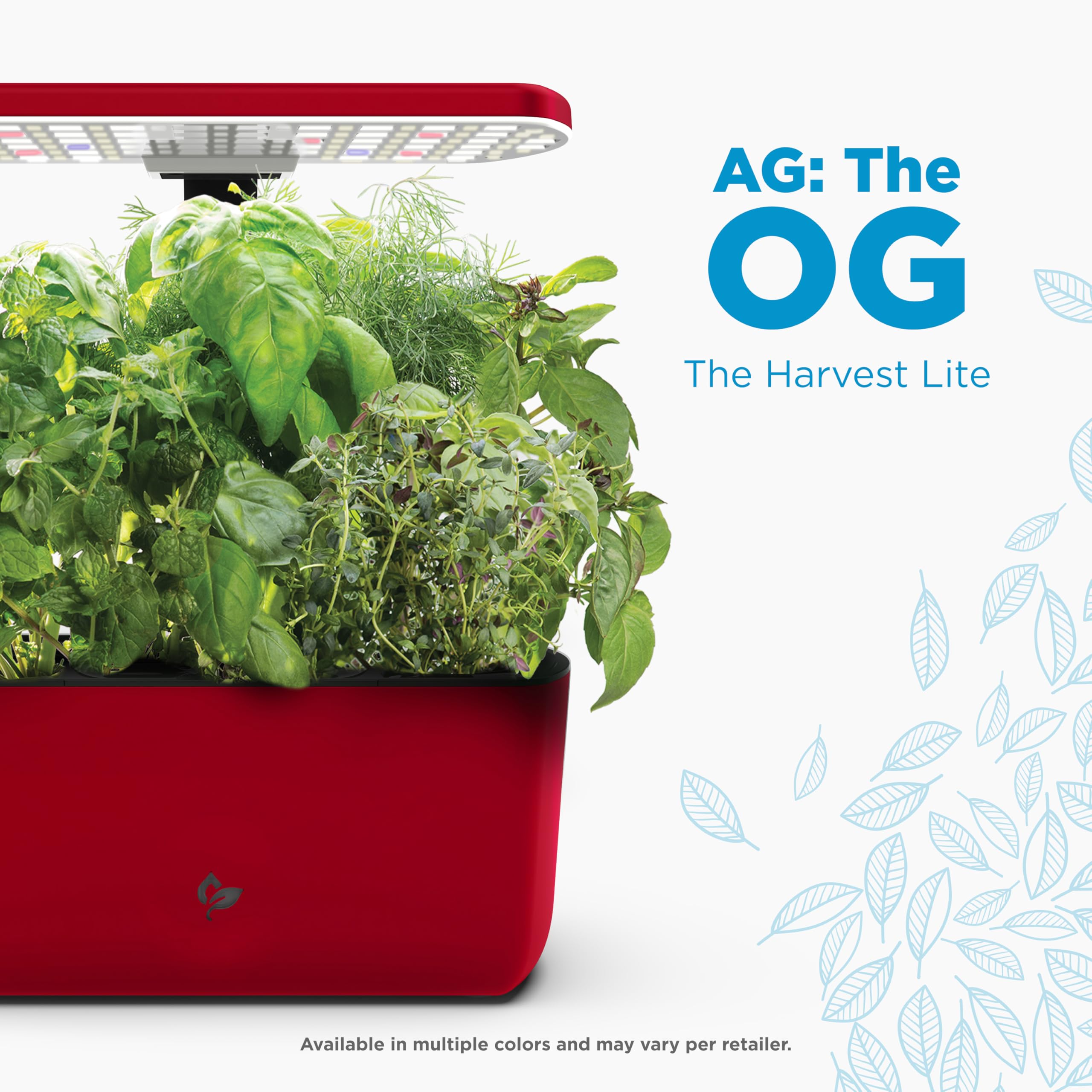 AeroGarden Harvest Lite on a kitchen counter setup for fresh herbs.