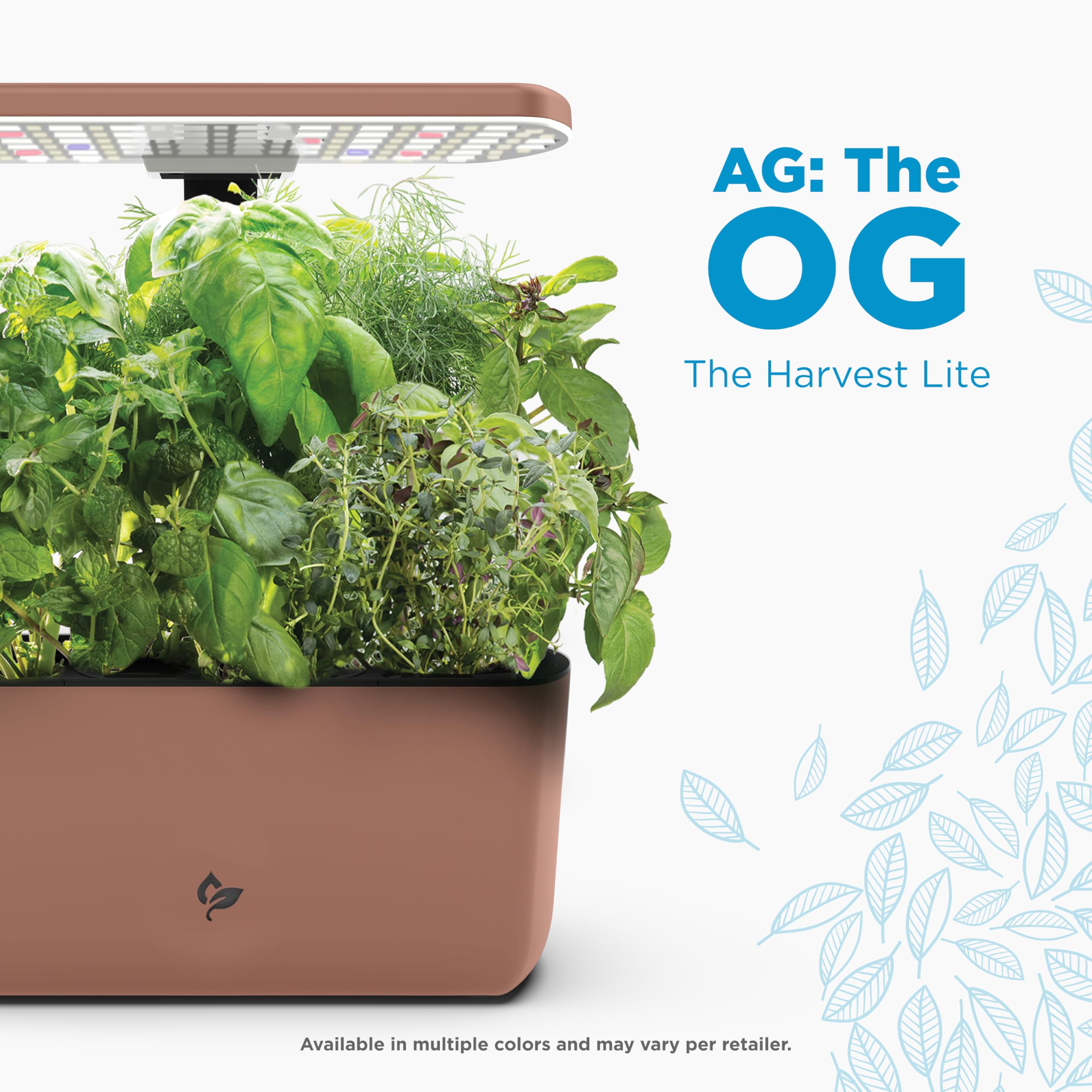 Detachable LED grow light on AeroGarden Harvest Lite for balanced indoor plant growth