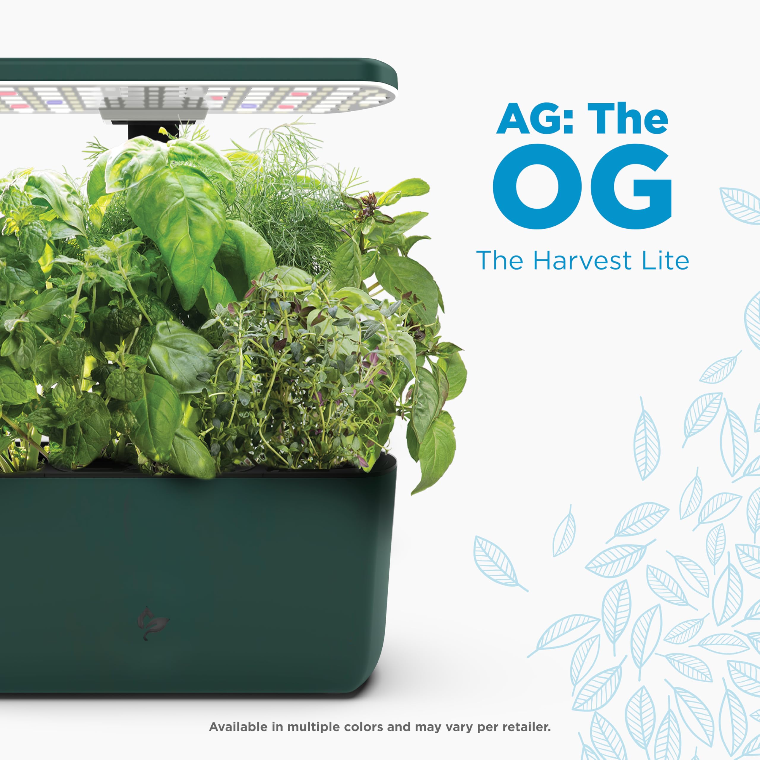 AeroGarden Harvest Lite LED grow light enables year-round indoor growth.