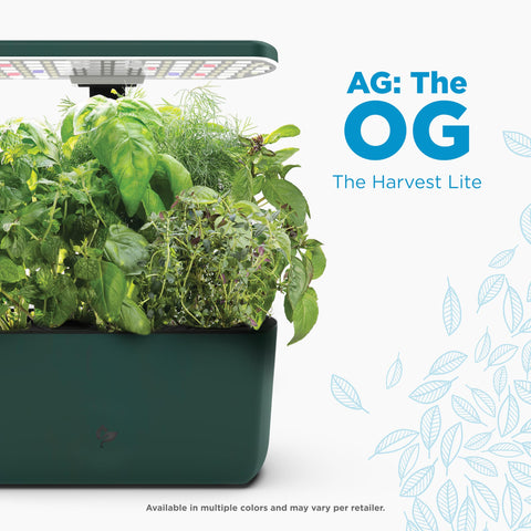 AeroGarden Harvest Lite LED grow light enables year-round indoor growth.