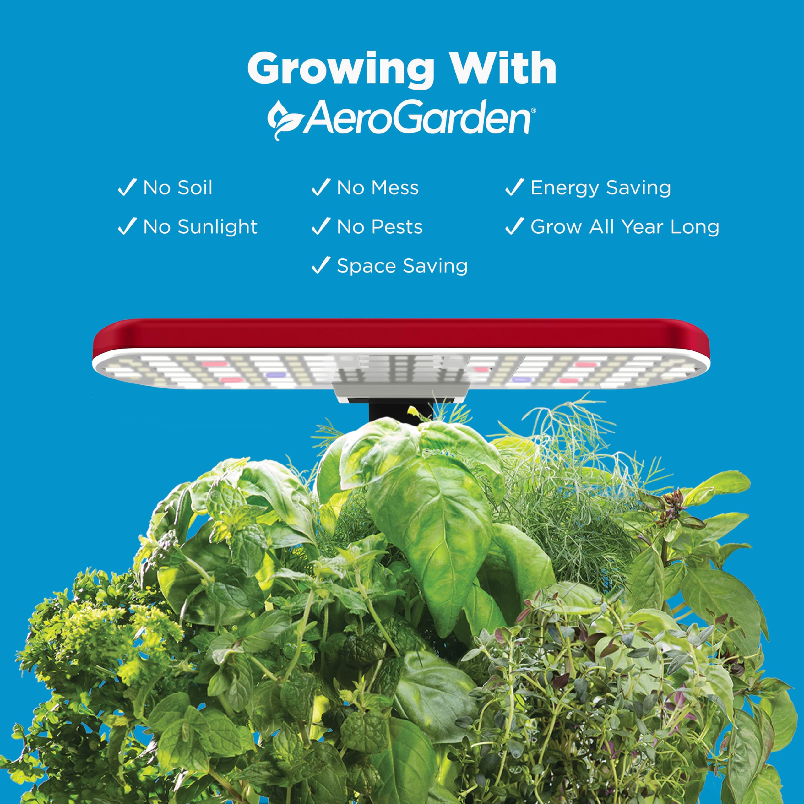 Water level indicator visible on the AeroGarden Harvest Lite unit.