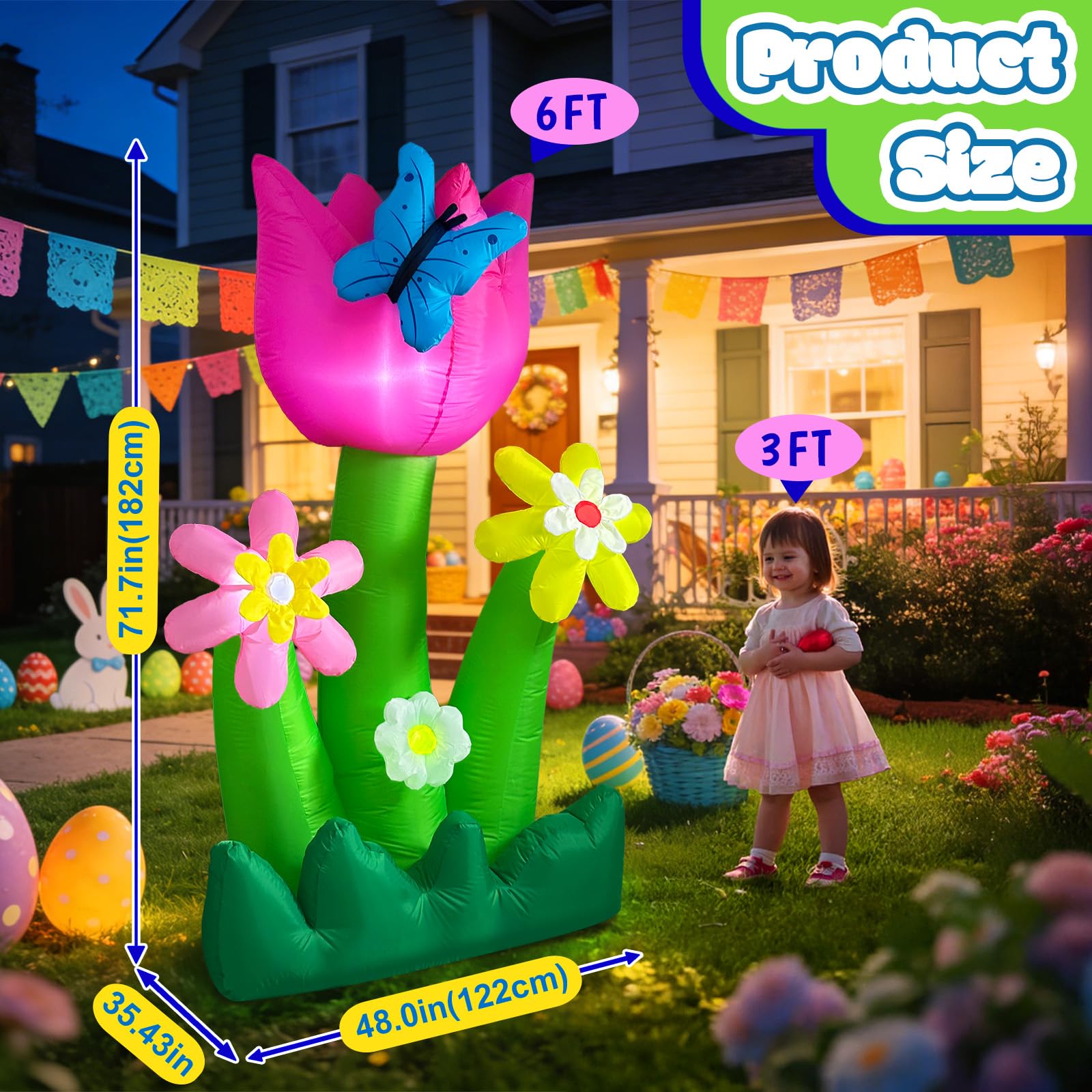 AerWo tulip butterfly inflatable glowing with LED lights at night